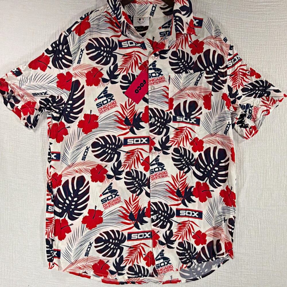 FOCO Chicago White Sox MLB Floral Button-Up Shirt Red White Blue Men’s L